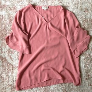 New Loft Outlet Pink V-Neck Flutter Sleeve Blouse